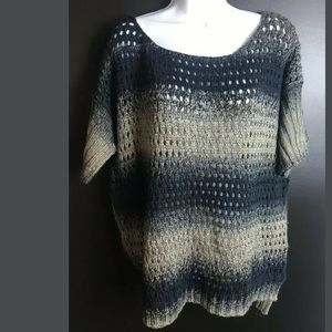 ii SISTERS Dolman Sleeve Sweater Open Knit Blue